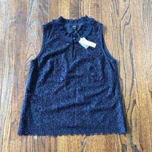 *NWT* J. Crew Women’s M Navy Blue Floral Lace Scalloped Hem Sleeveless Blouse